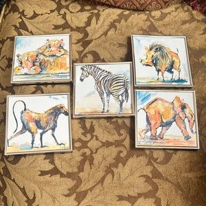 Set of 5 Animal Watercolor Prints Pop Art - Zebra, Elephant, Hippo, Boar, Zebra